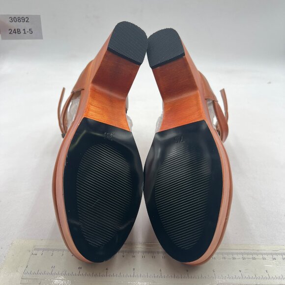 YDN Brown Platform Cross Strap Buckles Closed Toe High Heel Cutout Ankle Boots - Picture 7 of 8